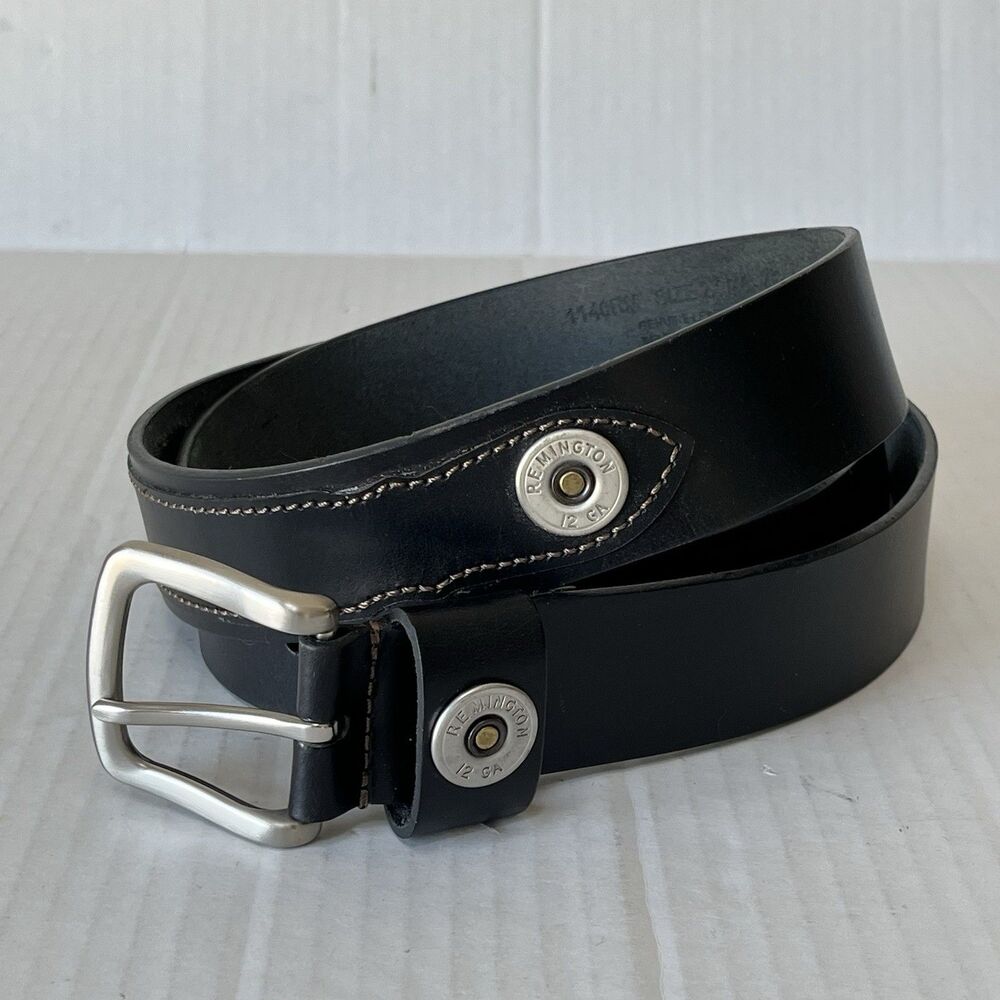 VTG Black Genuine Leather Belt Remington 12 Gauge Shotgun Shell Mens Sz 2X 46-48